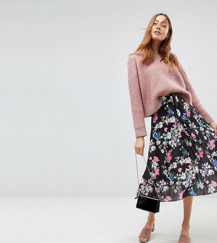 Asos Tall Pleated Midi Skirt With Belt In Print - Multi