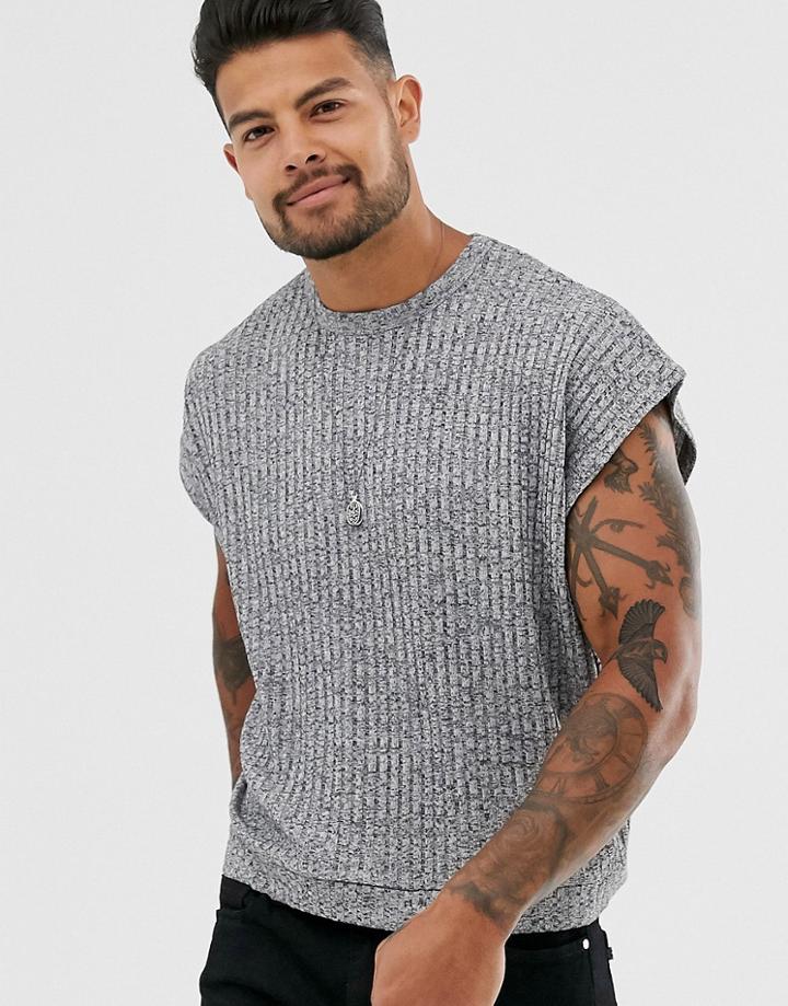 Asos Design Boxy Tank Tank In Interest Rib In Gray