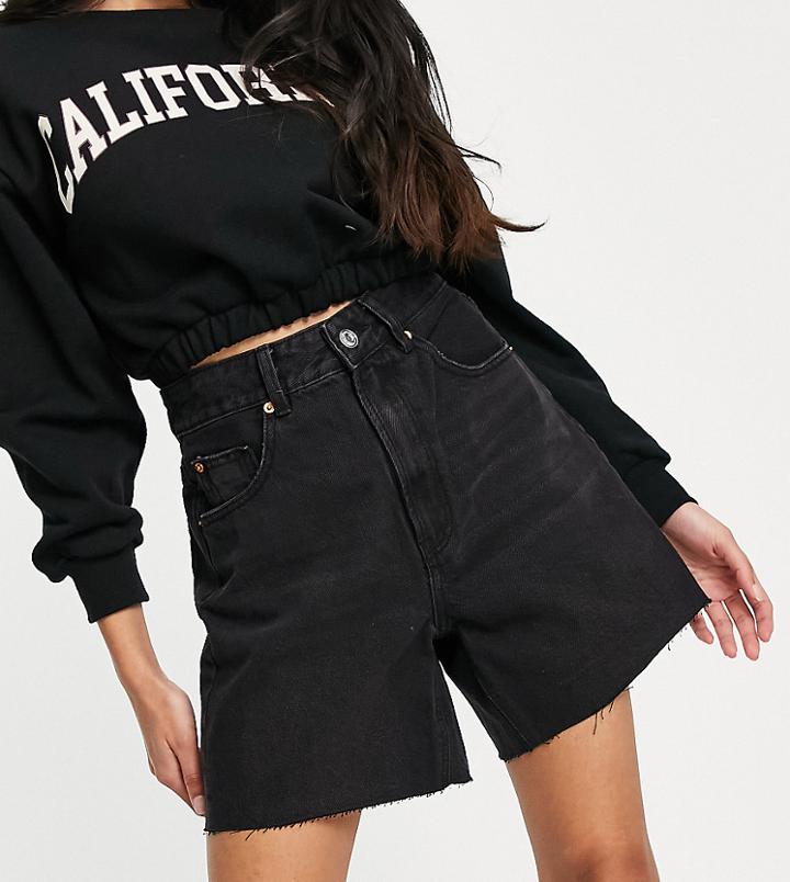 Stradivarius Dad Denim Short In Black
