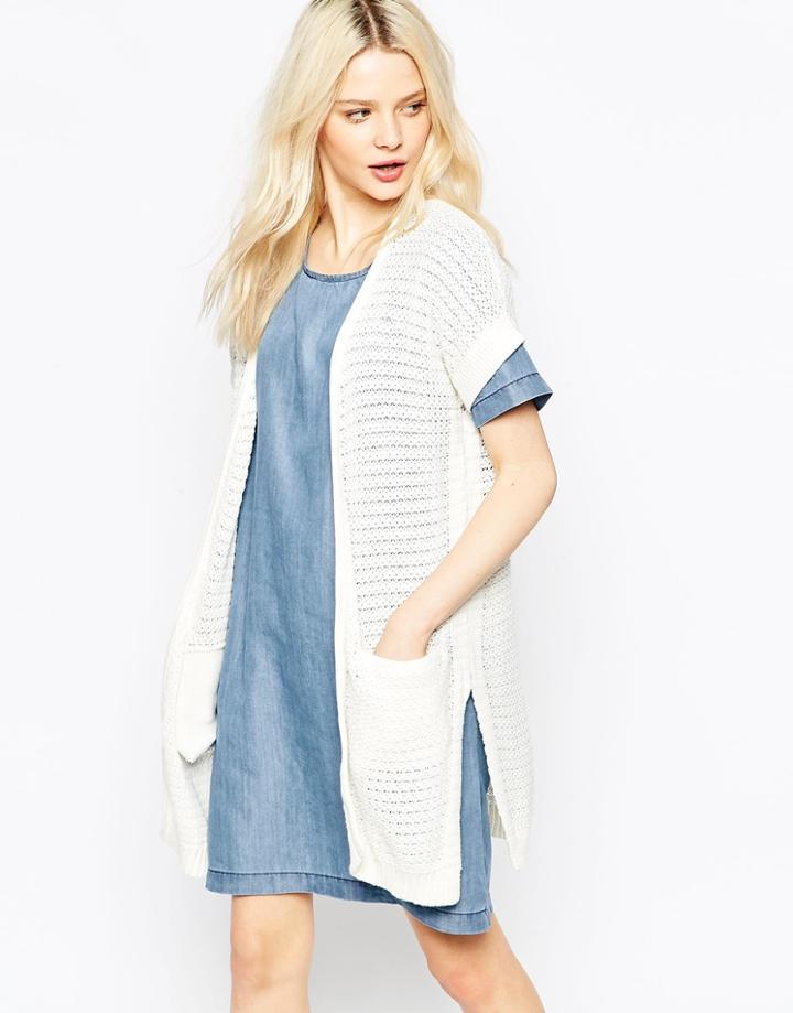 B.young Short Sleeve Longline Cardigan - Off White