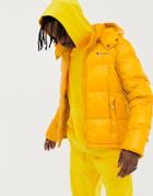 Champion Hooded Puffer Jacket With Small Script Logo In Yellow - Yellow