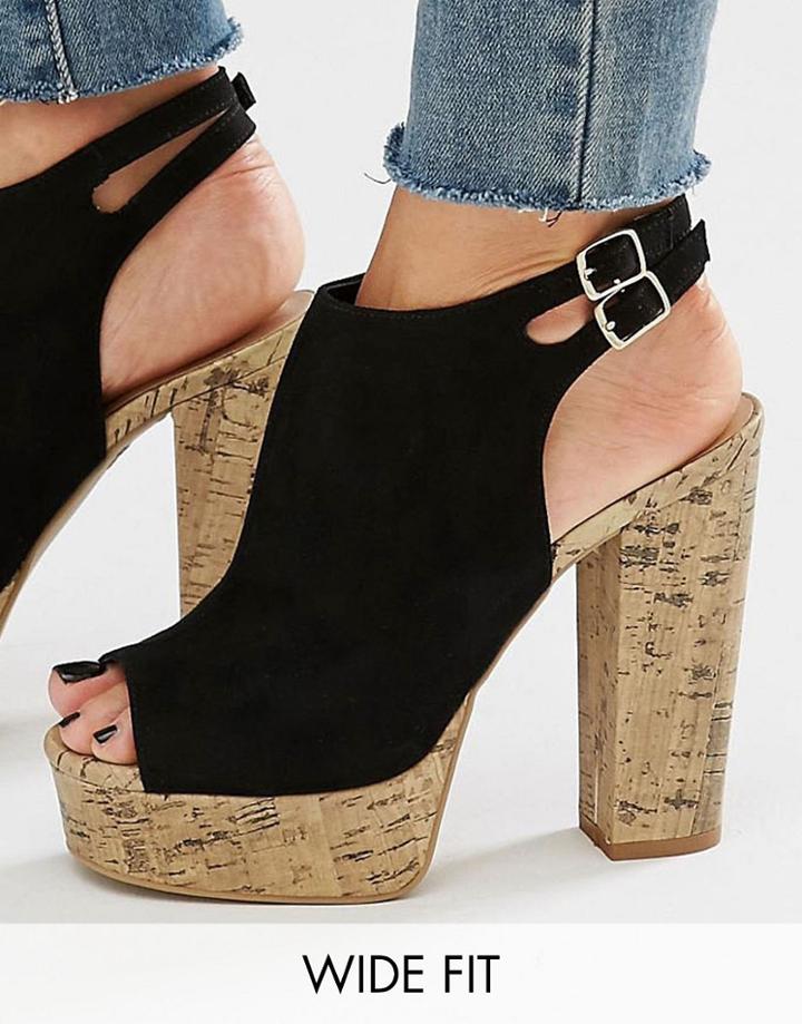 New Look Wide Fit Cork Platform - Black