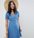 Asos Design Maternity Denim Tea Dress In Midwash Blue - Blue