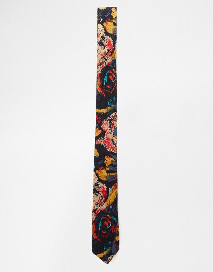 Asos Tie In Floral Print - Navy