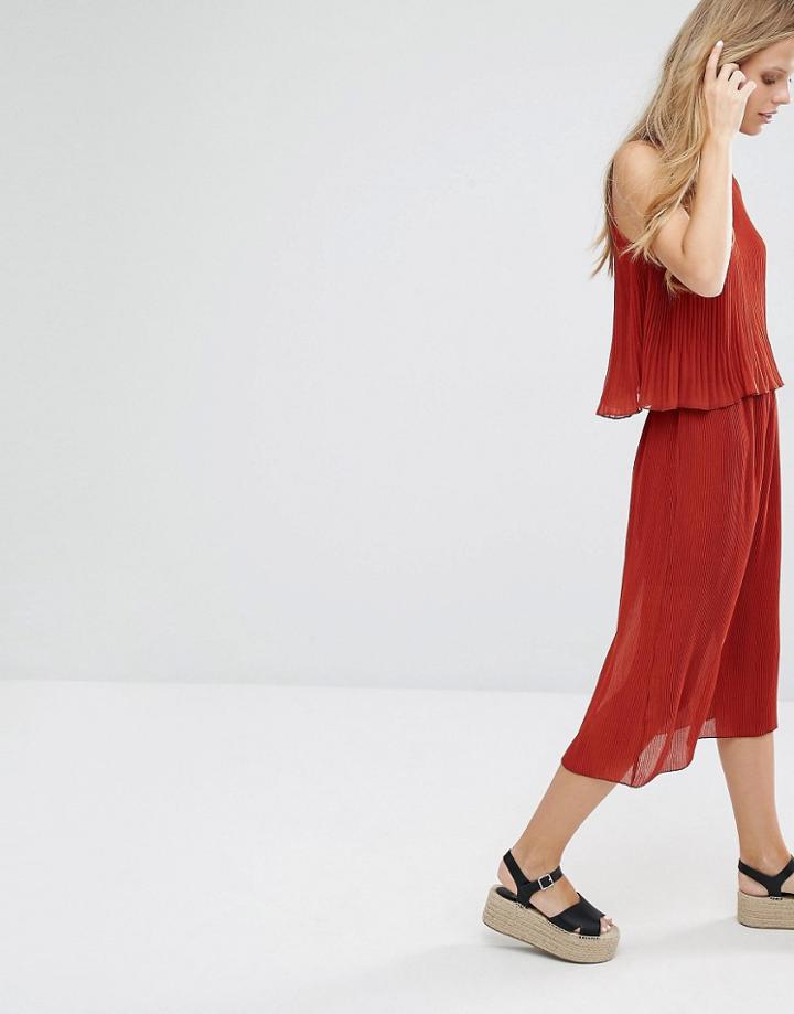 Pull & Bear Pleated Midi Skirt - Orange