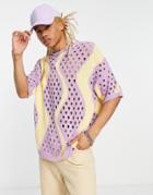Asos Design Crochet Pastel T-shirt In Lilac-purple
