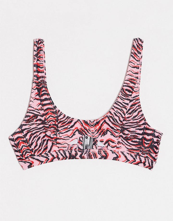 Luxe Palm Crop Cut Out Bikini Top In Tiger Print-brown