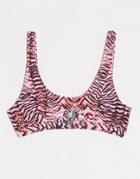 Luxe Palm Crop Cut Out Bikini Top In Tiger Print-brown