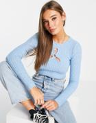 Asos Design Sweater With Cut Out Floral Detail In Blue-blues