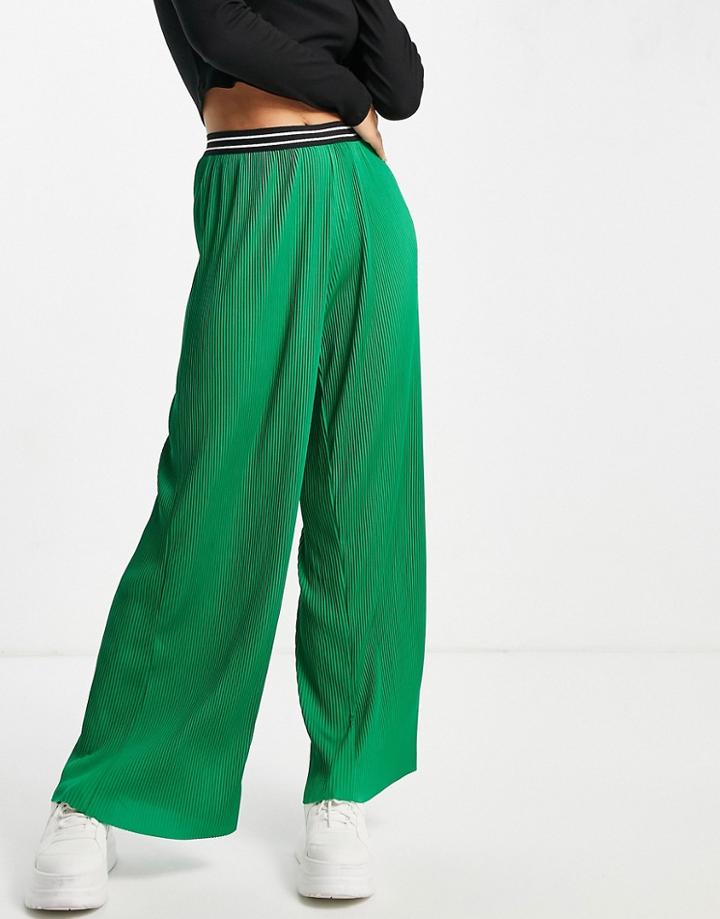 River Island Plisse Jersey Wide Leg Pants In Green - Part Of A Set