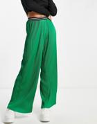 River Island Plisse Jersey Wide Leg Pants In Green - Part Of A Set