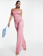 Rebellious Fashion Satin Cowl Neck Jumpsuit In Dusty Pink