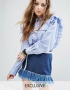 Milk It Vintage Military Shirt With Frills - Blue