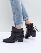 Hudson London Macha Black Leather Mid Heeled Ankle Boots - Black
