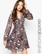 Asos Tall Folk Paisley Printed Flare Sleeve Dress - Multi