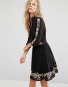 Miss Selfridge Embroidered Floral Skater Dress - Black