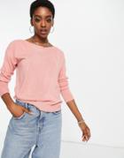 Only Amalia Long Sleeve Boatneck Pullover Sweater In Light Pink