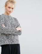 Monki Geometric Print Sweatshirt - Black