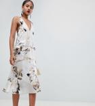 Asos Design Tall Floaty Cami Midi Dress In Blurred Floral Print-multi