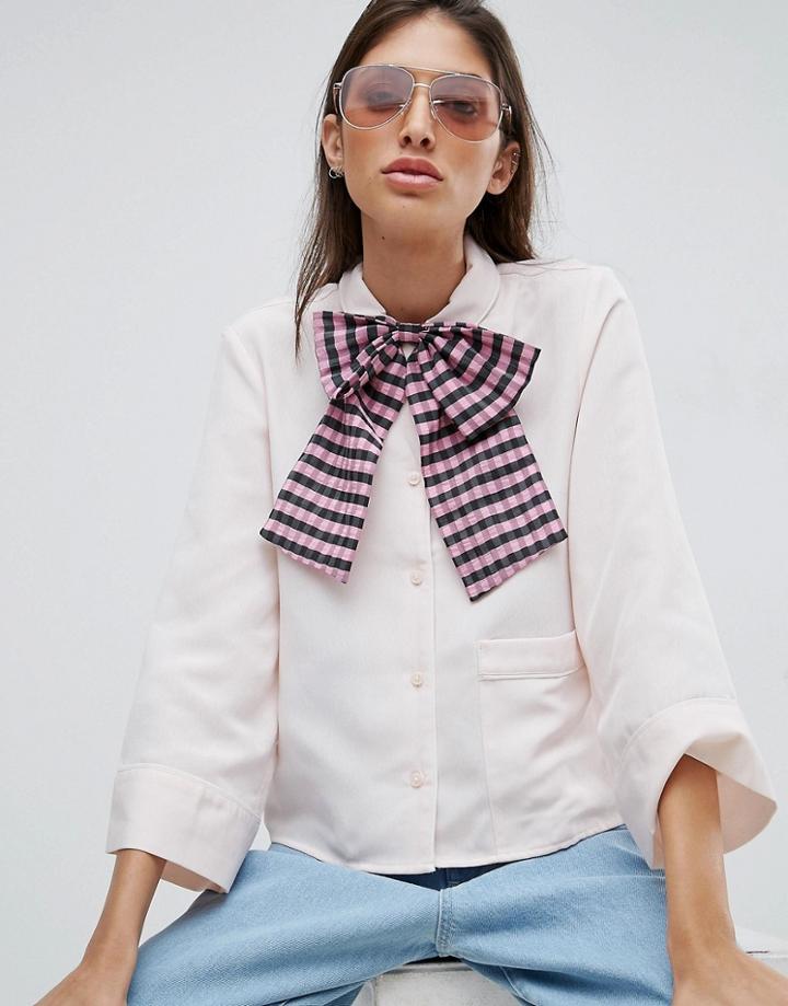 Asos Oversized Bow Tie In Pink Gingham - Pink