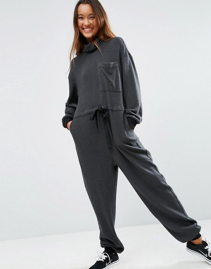 Asos Premium Roll Neck Jersey Jumpsuit - Gray