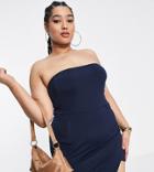Public Desire Curve Double Layered Slinky Thigh Slit Mini Dress In Navy