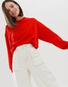 Monki Sweatshirt In Red - Gray