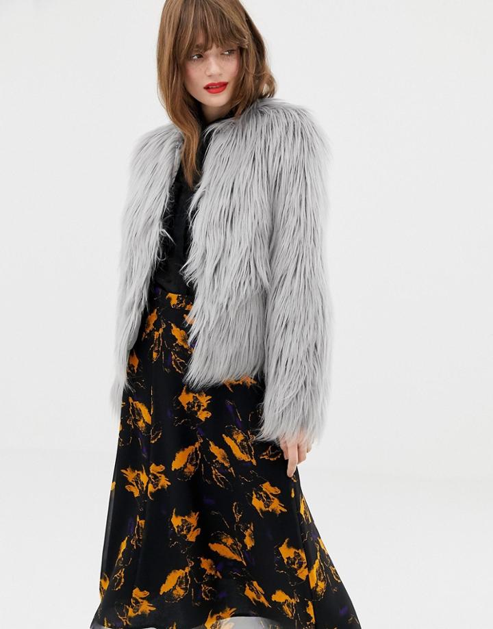 Jakke Cropped Jacket In Faux Mongolian Fur-gray