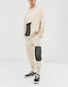 Asos Design Two-piece Sweatpants With Mesh Pocket In Beige
