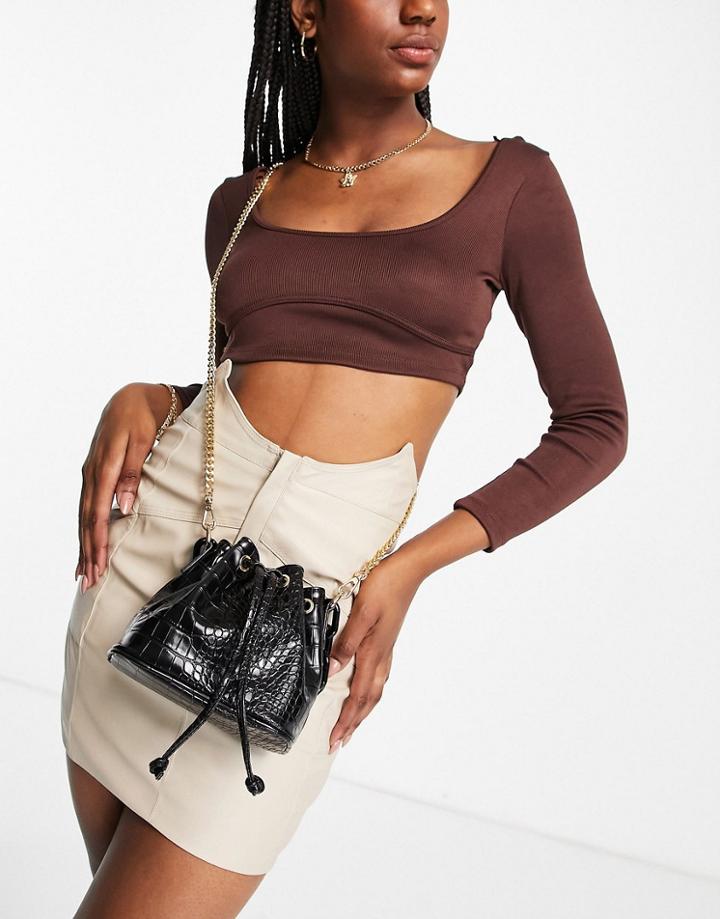 Truffle Collection Large Link Bucket Bag In Black