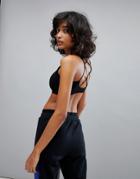 South Beach Strap Back Crop Top In Black - Black