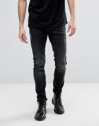 Allsaints Jeans In Skinny Fit Black With Distressing - Black