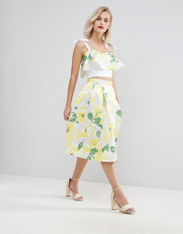 Horrockses Midi Prom Skirt In Yellow Floral Co Ord - Multi