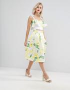 Horrockses Midi Prom Skirt In Yellow Floral Co Ord - Multi