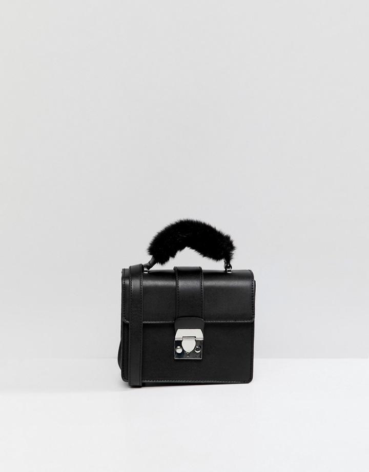 Bershka Fur Top Cross Body Bag - Black