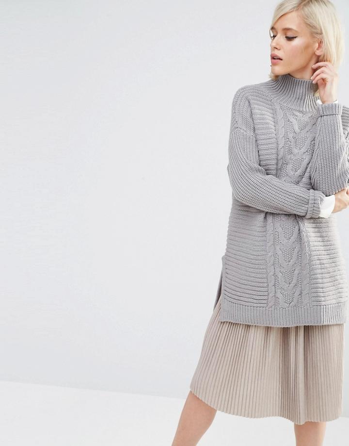 Lost Ink High Neck Boyfriend Sweater - Gray Marl