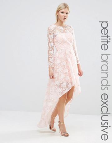 Chi Chi London Petite All Over Lace Floral Dress With High Low Hem - Blush