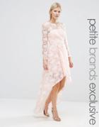 Chi Chi London Petite All Over Lace Floral Dress With High Low Hem - Blush