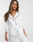 Bluebella Wren Satin Kimono And Pants Pyjama Set In Ivory-white