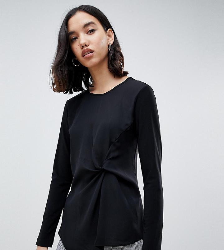 Warehouse Twist Front Blouse In Black - Black