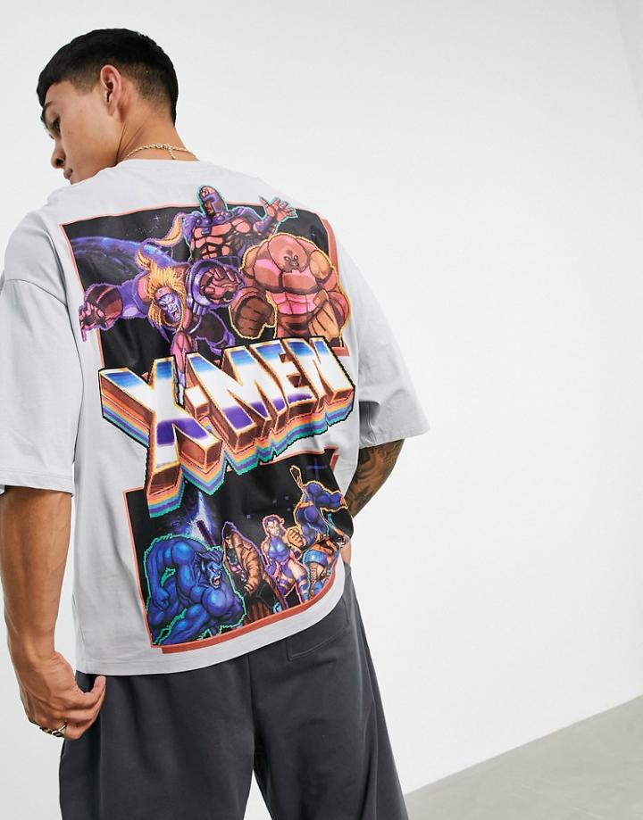 Asos Design Oversized T-shirt With Xmen Graphic Prints In Gray-grey