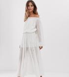 White Sand Off Shoulder Lace Applique Midaxi Dress In Vintage Cream - Cream