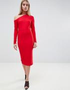 Asos Design Midi Dress With Sweeping Neckline - Red
