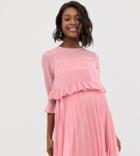 Asos Design Maternity Double Layer Pleated Mini Dress-pink