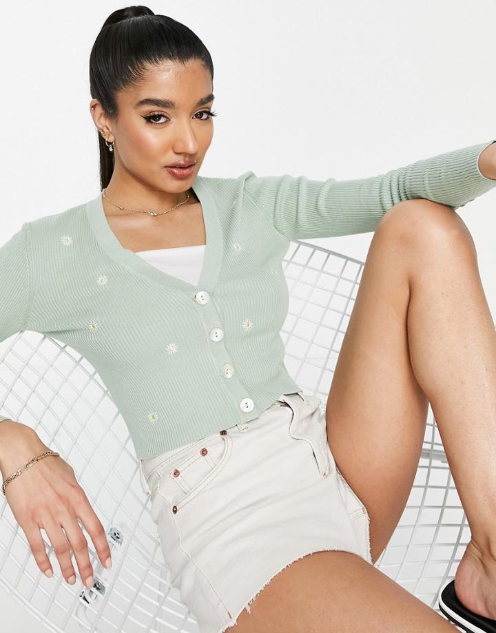 Jdy Daisy Embroidered Cardigan In Pale Green