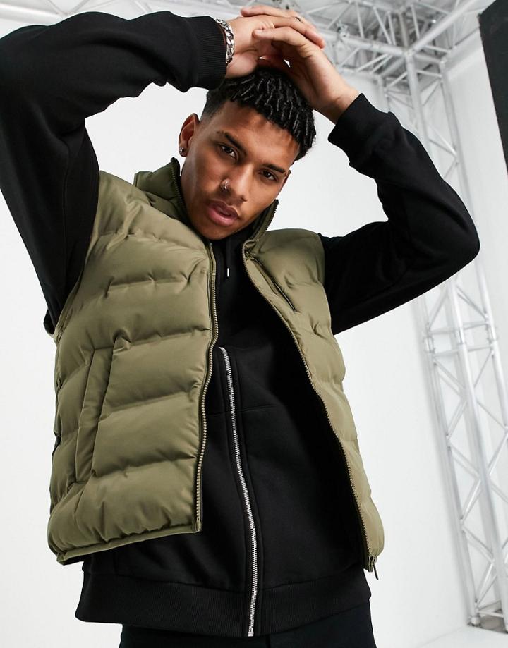 Topman Quilted Vest Jacket With Padding In Khaki-green