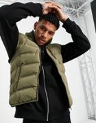 Topman Quilted Vest Jacket With Padding In Khaki-green
