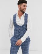 Asos Design Wedding Super Skinny Suit Vest In Blue Wool Blend Check