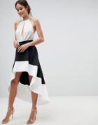 Asos Scuba Prom High Low Hem Skirt With Color Block Detail - Black