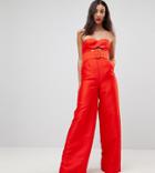 Asos Tall Bandeau Jumpsuit With Cut Out And Belt Detail - Red